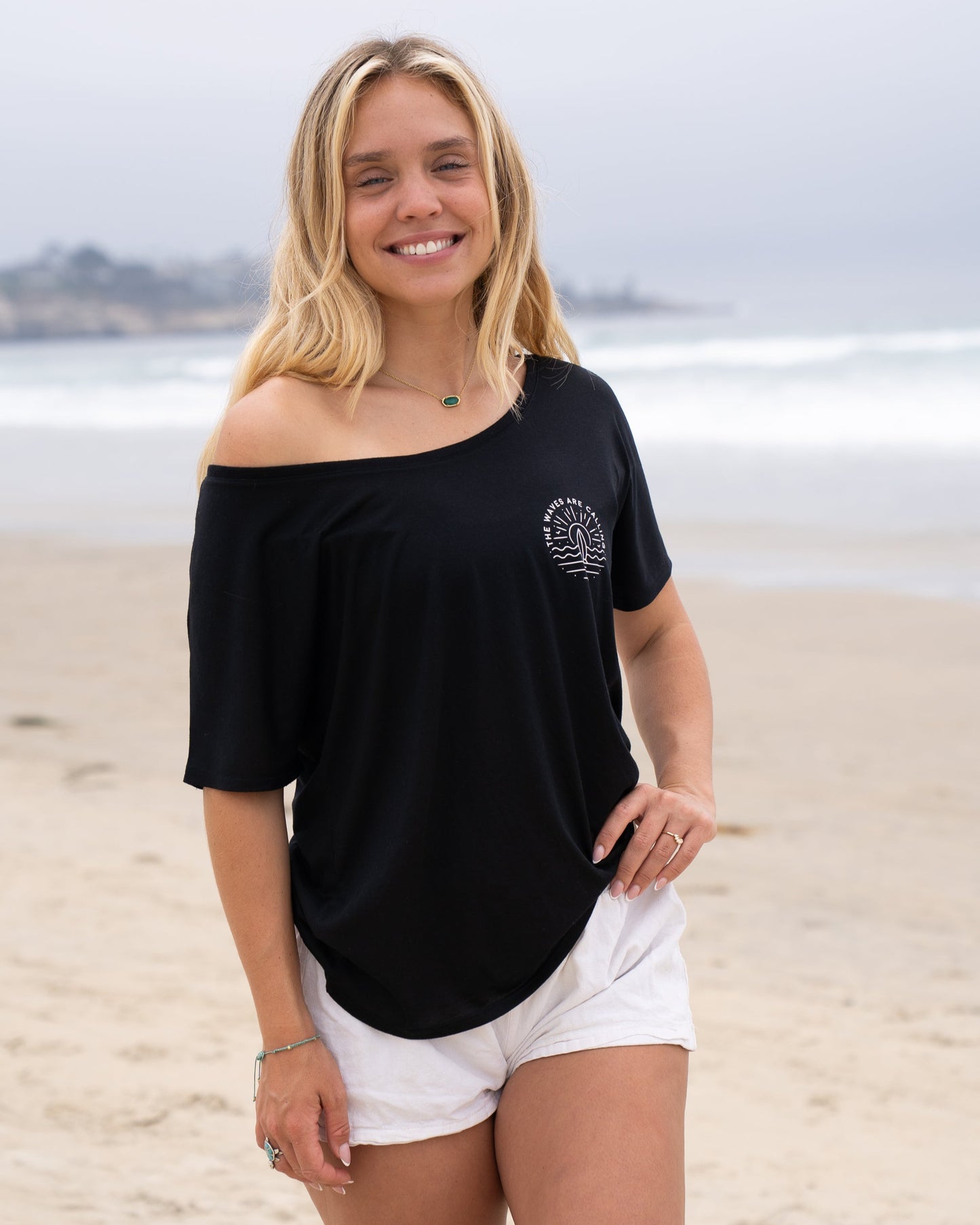 Waves Are Calling Flowy Shirt Black